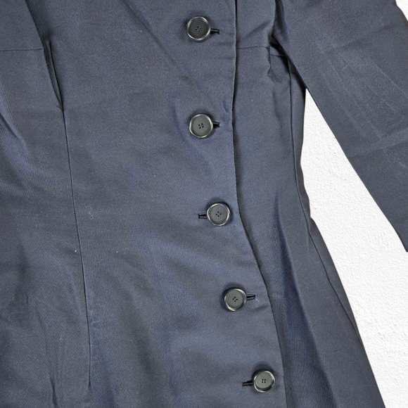 Vintage 1950s Navy Polka Dot Collar Asymmetrical Buttons Flare Dress Size Small - Picture 5 of 9